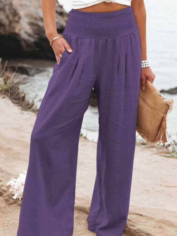 Full Size Smocked Waist Wide Leg Pants Trendsi