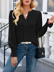 Eyelet Notched Flounce Sleeve Blouse Trendsi