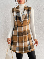 Plaid Lapel Collar Vest Trendsi