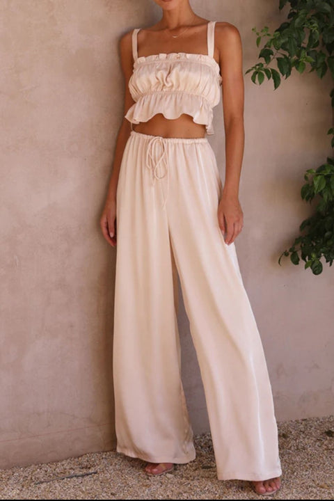 Ruffled Sleeveless Top and Wide Leg Pants Set Trendsi