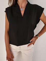 V-Neck Cap Sleeve Blouse Trendsi