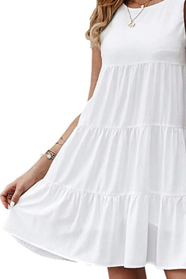 Ruffled Round Neck Cap Sleeve Mini Dress Trendsi