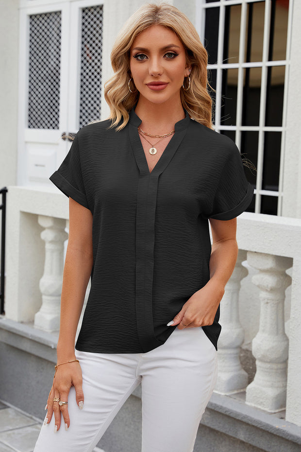 Notched Short Sleeve Blouse Trendsi