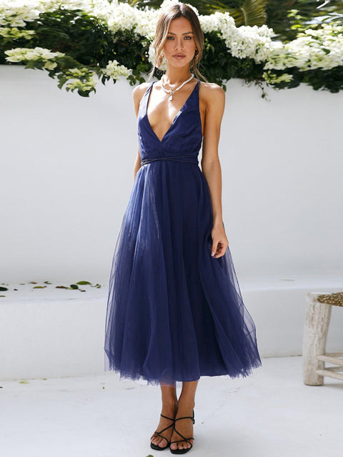 Backless Crisscross Sleeveless Midi Dress Trendsi