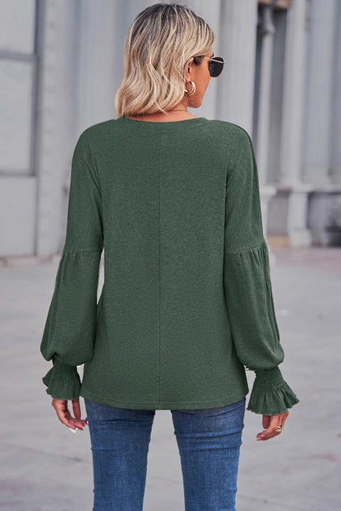 Round Neck Flounce Sleeve Blouse Trendsi