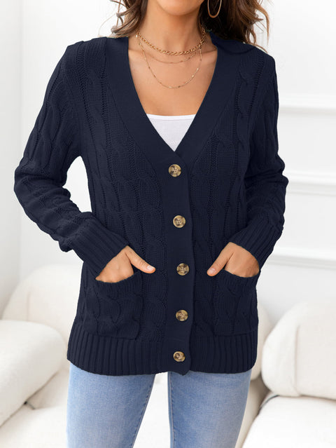 Button Down Cable-Knit Cardigan Trendsi