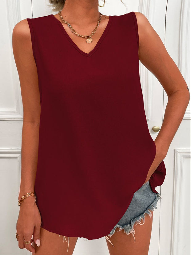 V-Neck Curved Hem Tunic Tank Trendsi