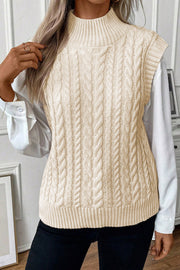 Cable-Knit Mock Neck Sweater Vest Trendsi