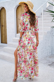 Printed Tied Half Sleeve Slit Dress Trendsi