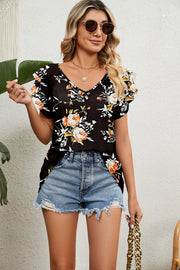 V-Neck Short Sleeve Blouse Trendsi