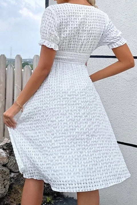 Textured Surplice Short Sleeve Dress Trendsi