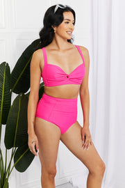 Marina West Swim Take A Dip Twist High-Rise Bikini in Pink Trendsi