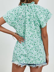 Ditsy Floral Mock Neck Flounce Sleeve Blouse Trendsi