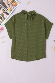 Swiss Dot Mock Neck Blouse Trendsi