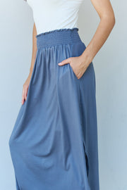 Doublju Comfort Princess Full Size High Waist Scoop Hem Maxi Skirt in Dusty Blue Trendsi