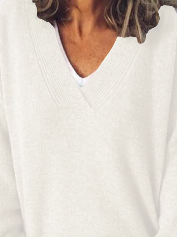 V-Neck Dropped Shoulder Sweater Trendsi