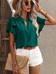 Ruffled Notched Short Sleeve Blouse Trendsi