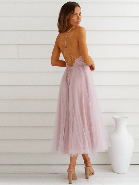 Backless Crisscross Sleeveless Midi Dress Trendsi