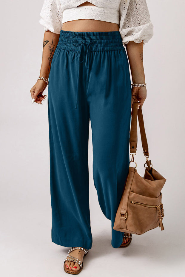 Drawstring Smocked Waist Wide Leg Pants Trendsi