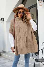 Cable-Knit Turtleneck Slit Sweater Trendsi