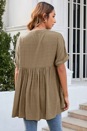 Ruched Notched Short Sleeve Blouse Trendsi