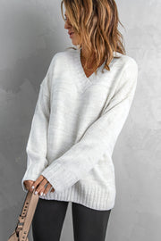 V-Neck Dropped Shoulder Sweater Trendsi