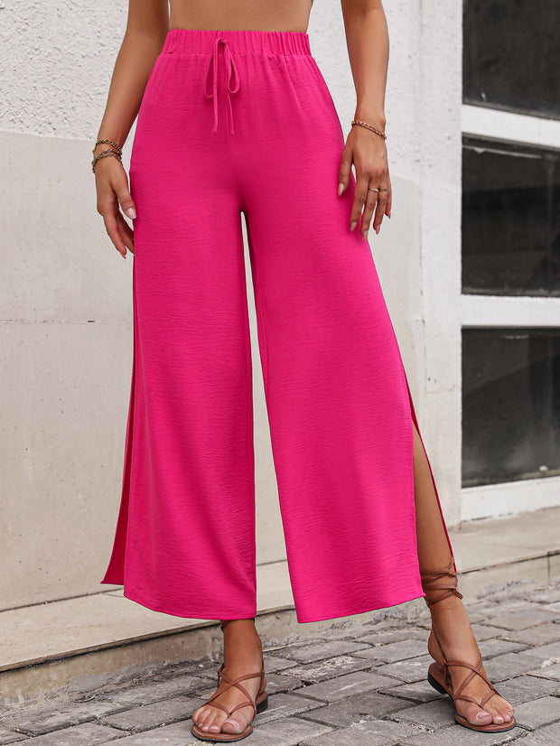 High Waist Slit Wide Leg Pants Trendsi