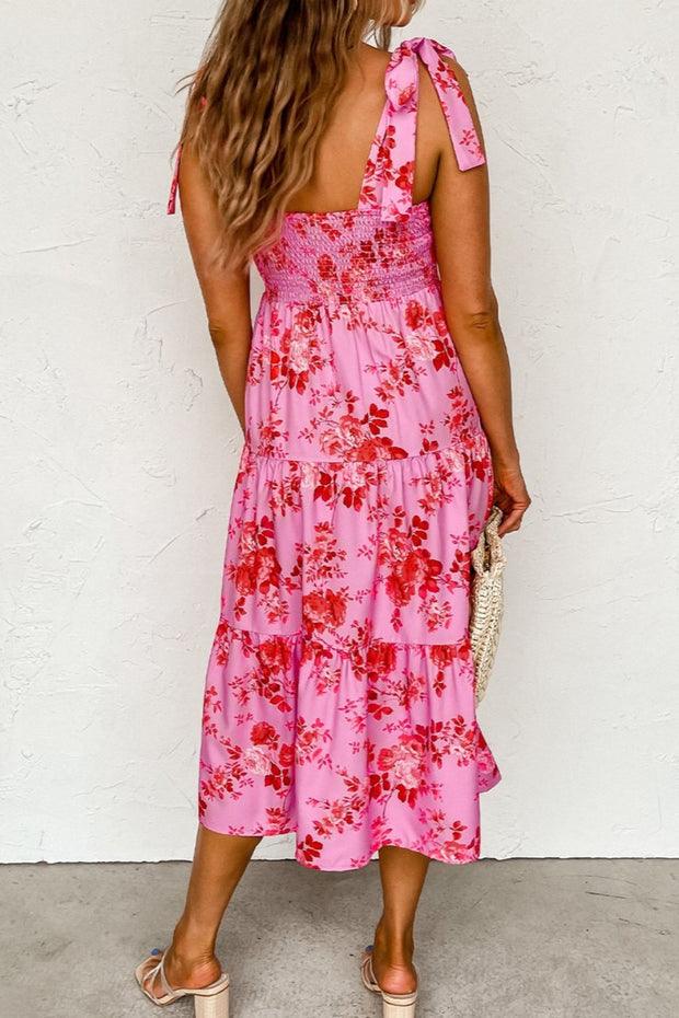 Tied Printed Sleeveless Tiered Dress Trendsi