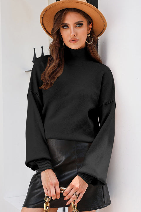 Turtleneck Lantern Sleeve Sweater Trendsi