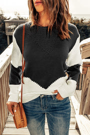 Woven Right Two-Tone Openwork Rib-Knit Sweater Trendsi