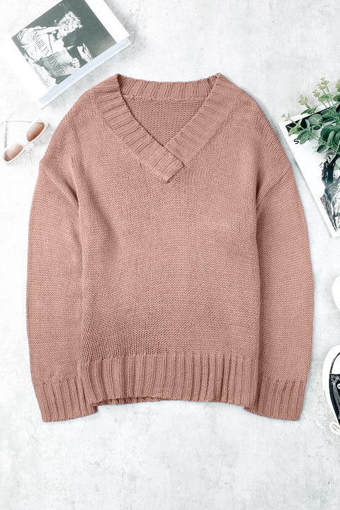 V-Neck Dropped Shoulder Sweater Trendsi