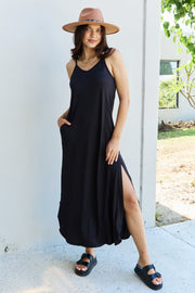 Ninexis Good Energy Full Size Cami Side Slit Maxi Dress in Black Trendsi