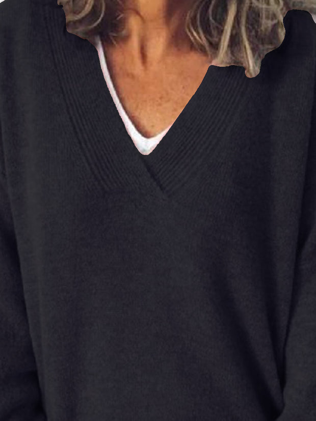 V-Neck Dropped Shoulder Sweater Trendsi