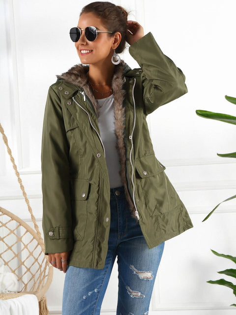 Full Size Hooded Jacket with Detachable Liner (Three-Way Wear) Trendsi