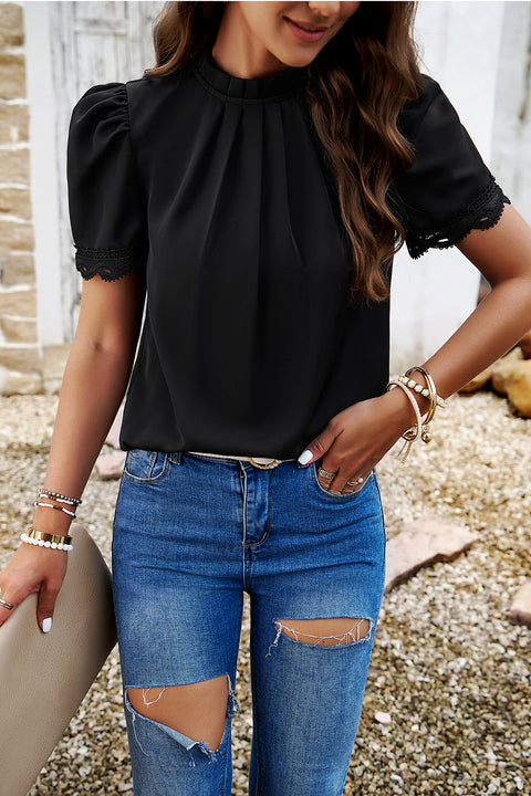 Ruched Mock Neck Short Sleeve Blouse Trendsi