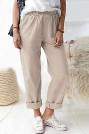 Paperbag Waist Pull-On Pants with Pockets Trendsi