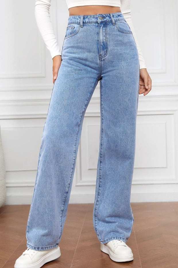 High Waist Straight Jeans Trendsi