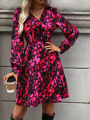 Printed Surplice Long Sleeve Dress Trendsi