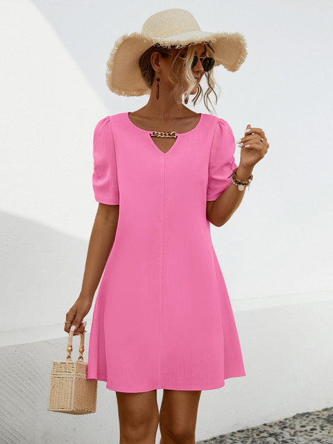 Chain Notched Short Sleeve Dress