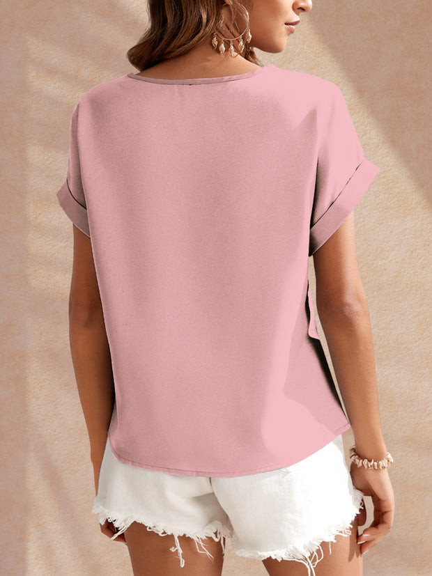 Round Neck Short Sleeve Blouse Trendsi