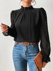 Mock Neck Flounce Sleeve Blouse Trendsi