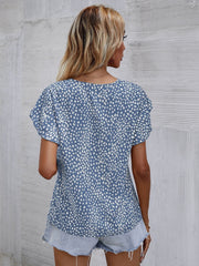 Printed V-Neck Petal Sleeve Blouse Trendsi