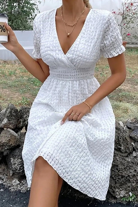 Textured Surplice Short Sleeve Dress Trendsi