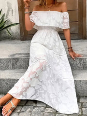 Off-Shoulder Short Sleeve Maxi Dress Trendsi