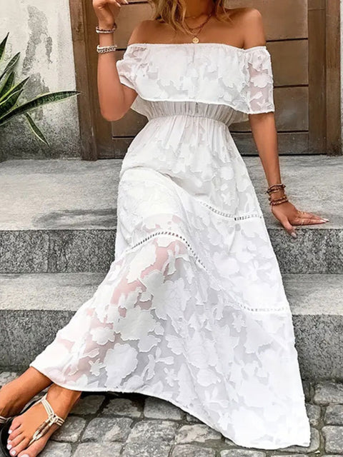 Off-Shoulder Short Sleeve Maxi Dress Trendsi