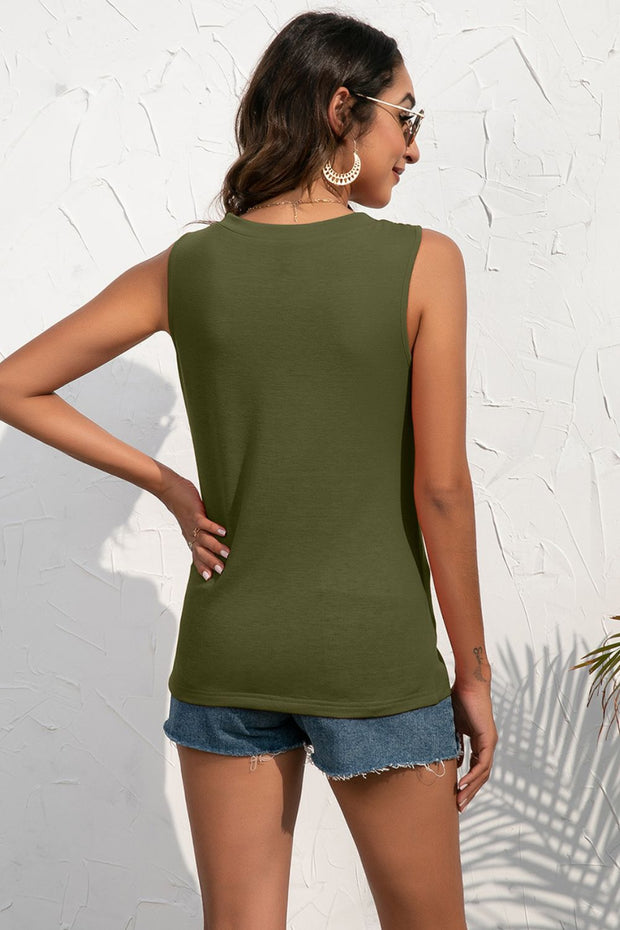 Buttoned Deep V Tank Trendsi