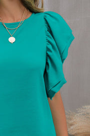 Round Neck Flounce Sleeve Blouse Trendsi