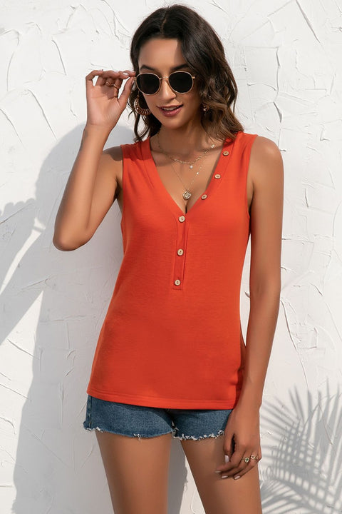 Buttoned Deep V Tank Trendsi