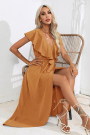 Ruffled Tied V-Neck Midi Dress Trendsi