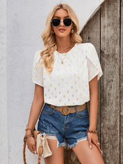 Printed Round Neck Petal Sleeve Blouse Trendsi